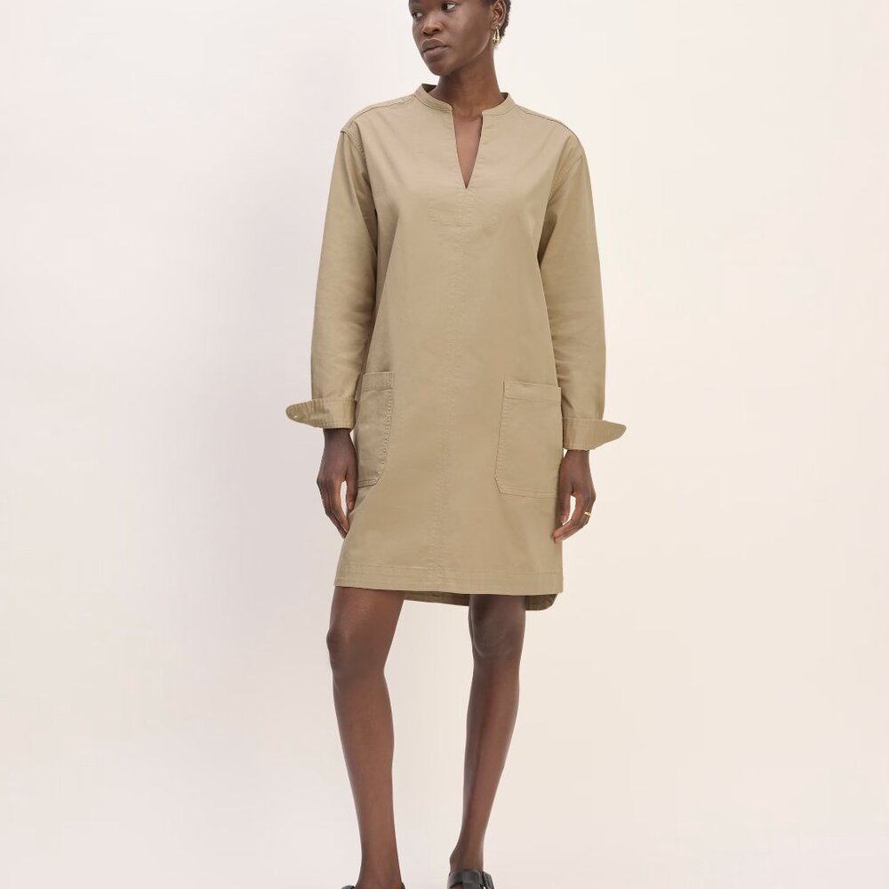 Everlane Long-Sleeve Utility Mini Dress, XS, in Trench Coat Khaki